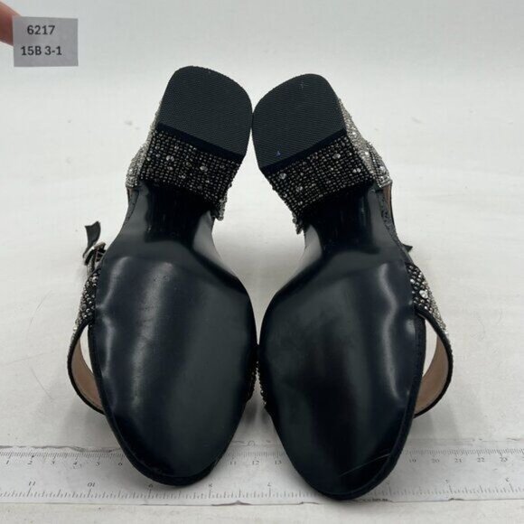 XYD Women Open Toe Studded Rhinestone Low Block Heel Bejeweled Sandal Pumps - Picture 7 of 8